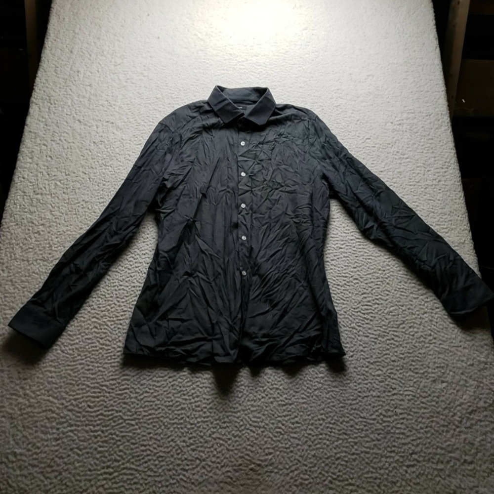 RW&CO. Dress Shirt Mens L Gray Polka Dot Slim Fit Non Iron Long Sleeve Woven
